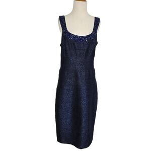 Carmen Marc Valvo Bandage Cocktail Dress Blue Shimmer Sexy Embellished Women L